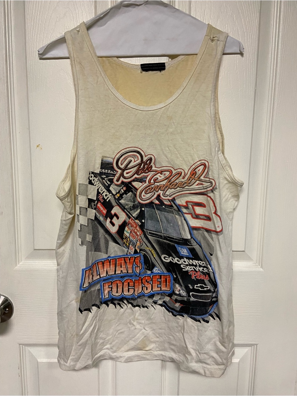 Men’s Large Dale Earnheart Racing Graphic Tank Top - White